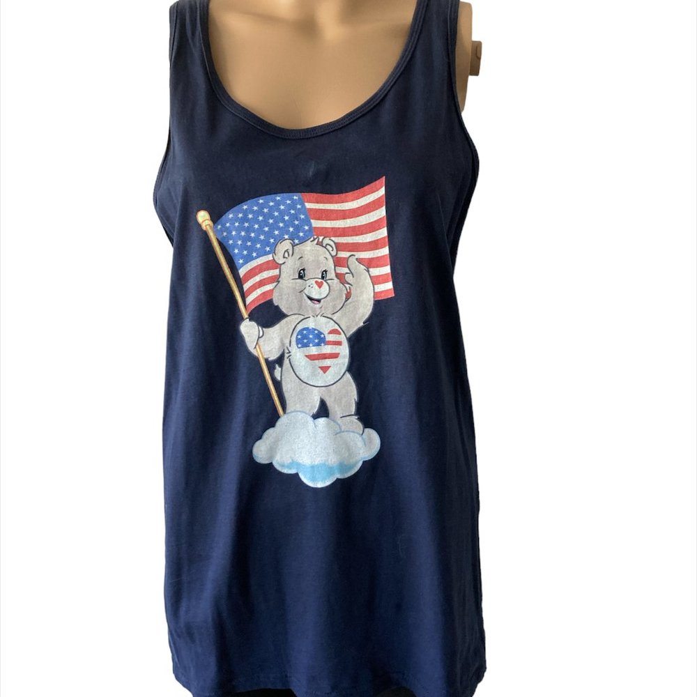 American AF Care Bear American Flag Size M Navy Tank Top